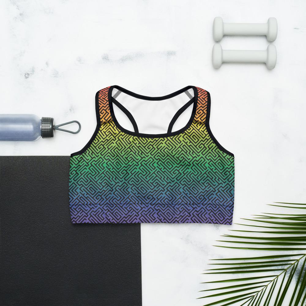 65 MCMLXV Women's LGBT Pride Rainbow Maze Print Sports Bra - 65mcmlxv