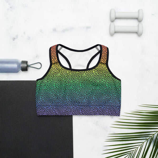 65 MCMLXV Women's LGBT Pride Rainbow Maze Print Sports Bra - 65mcmlxv