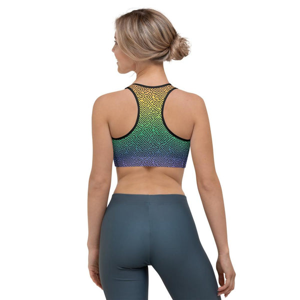 65 MCMLXV Women's LGBT Pride Rainbow Maze Print Sports Bra - 65mcmlxv