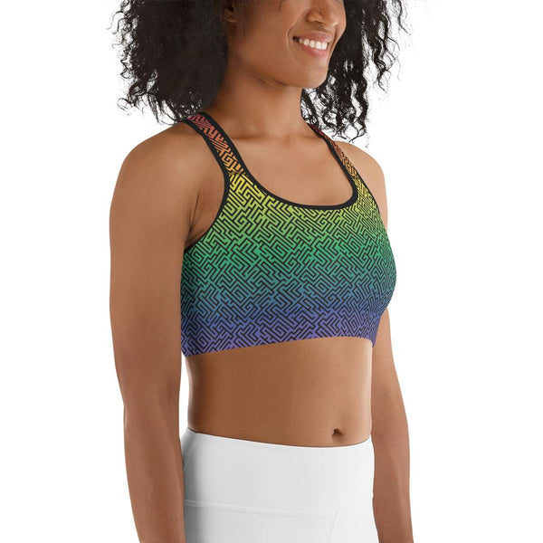 65 MCMLXV Women's LGBT Pride Rainbow Maze Print Sports Bra - 65mcmlxv