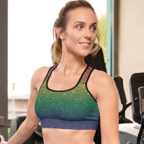 65 MCMLXV Women's LGBT Pride Rainbow Maze Print Sports Bra - 65mcmlxv
