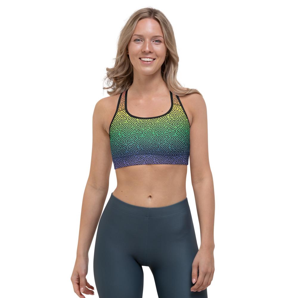 65 MCMLXV Women's LGBT Pride Rainbow Maze Print Sports Bra - 65mcmlxv
