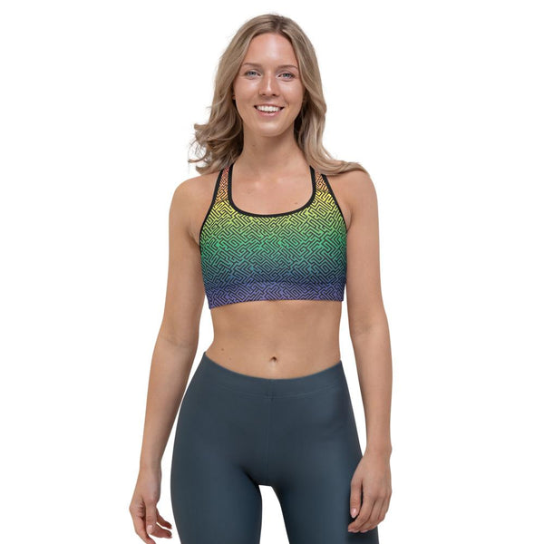 65 MCMLXV Women's LGBT Pride Rainbow Maze Print Sports Bra - 65mcmlxv