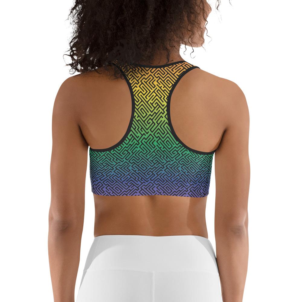 65 MCMLXV Women's LGBT Pride Rainbow Maze Print Sports Bra - 65mcmlxv