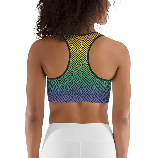 65 MCMLXV Women's LGBT Pride Rainbow Maze Print Sports Bra - 65mcmlxv