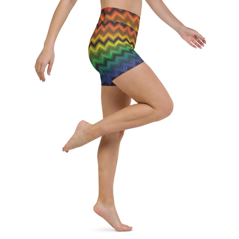 65 MCMLXV Women's LGBT Pride Rainbow Optical Chevron Print Yoga Shorts - 65mcmlxv