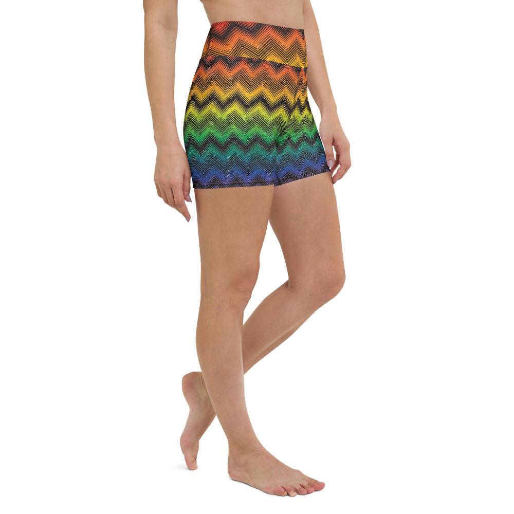 65 MCMLXV Women's LGBT Pride Rainbow Optical Chevron Print Yoga Shorts - 65mcmlxv