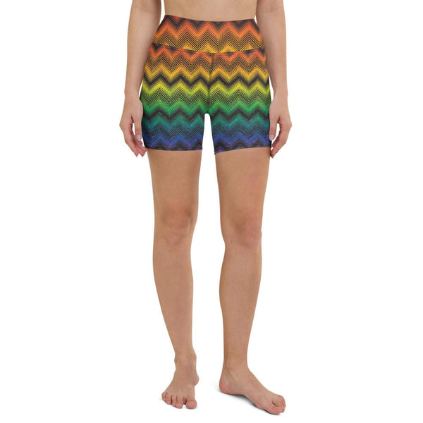 65 MCMLXV Women's LGBT Pride Rainbow Optical Chevron Print Yoga Shorts - 65mcmlxv