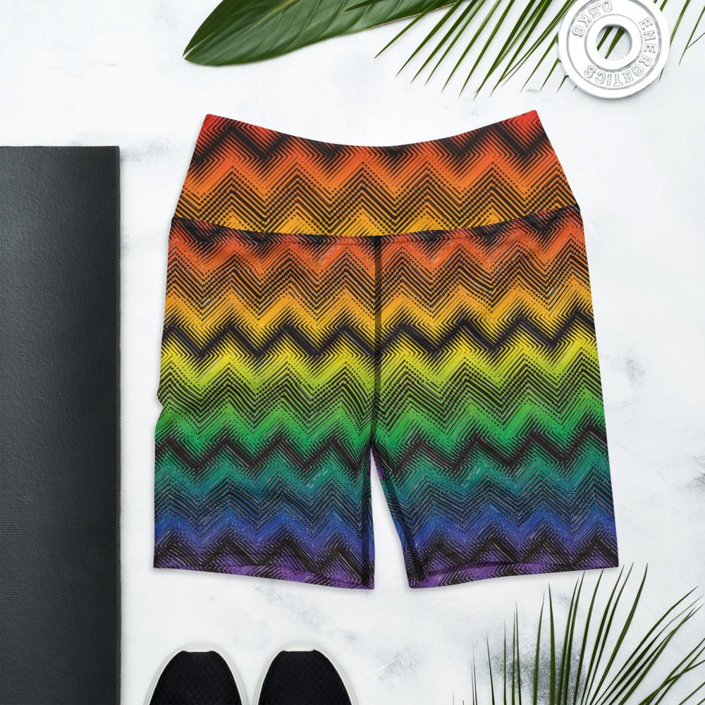 65 MCMLXV Women's LGBT Pride Rainbow Optical Chevron Print Yoga Shorts - 65mcmlxv