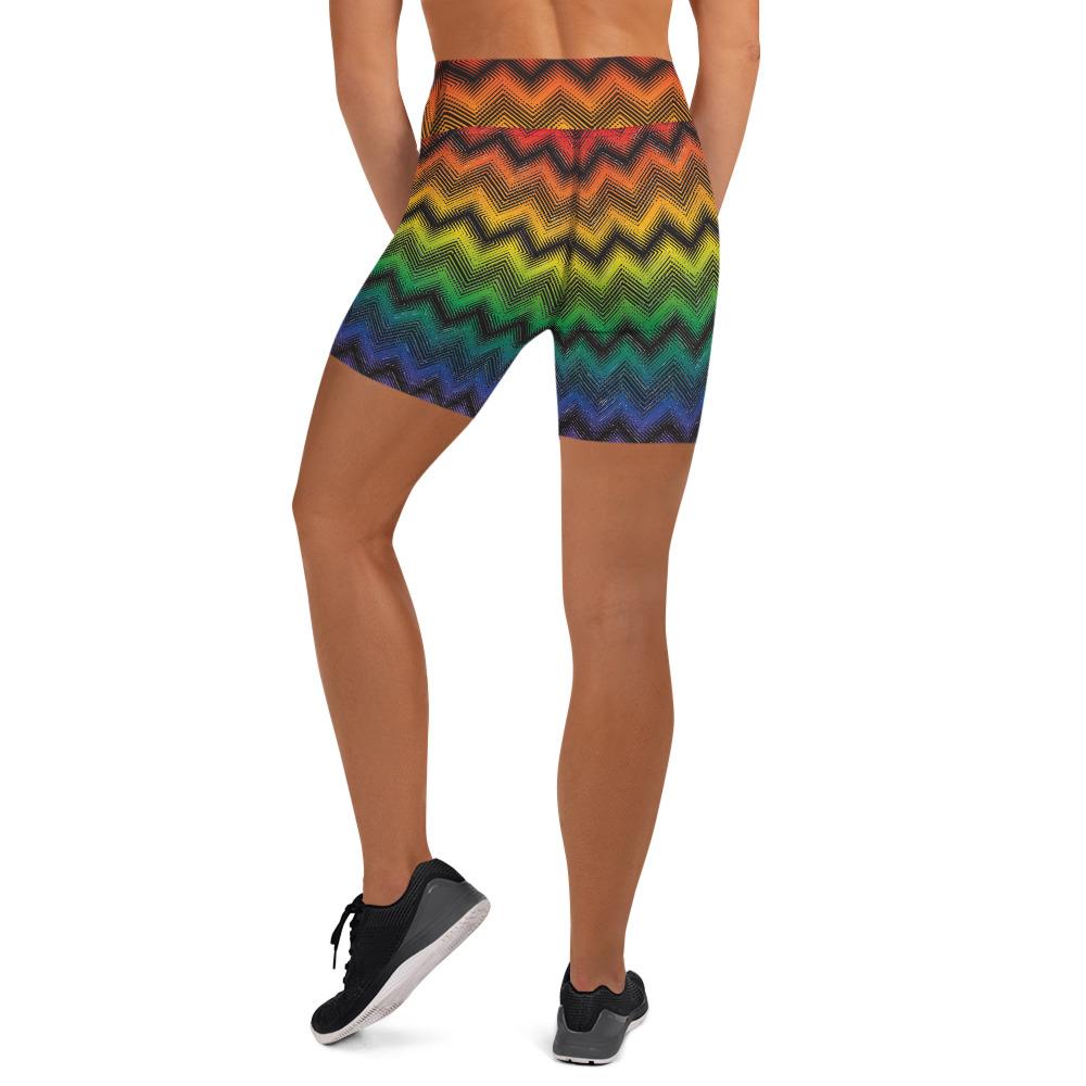 65 MCMLXV Women's LGBT Pride Rainbow Optical Chevron Print Yoga Shorts - 65mcmlxv