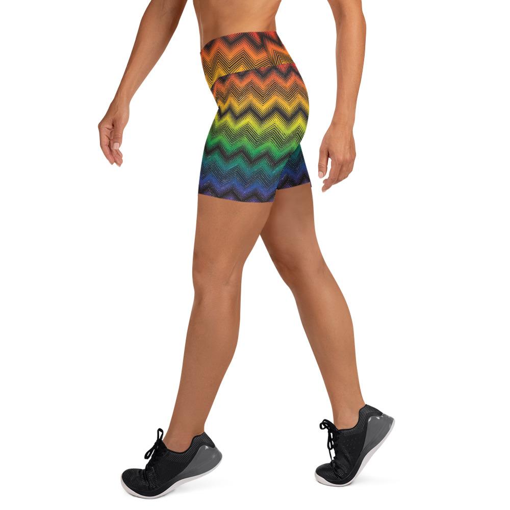 65 MCMLXV Women's LGBT Pride Rainbow Optical Chevron Print Yoga Shorts - 65mcmlxv