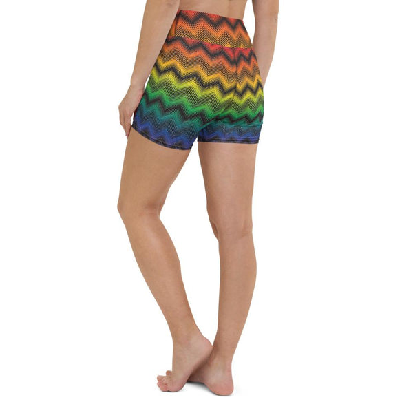 65 MCMLXV Women's LGBT Pride Rainbow Optical Chevron Print Yoga Shorts - 65mcmlxv