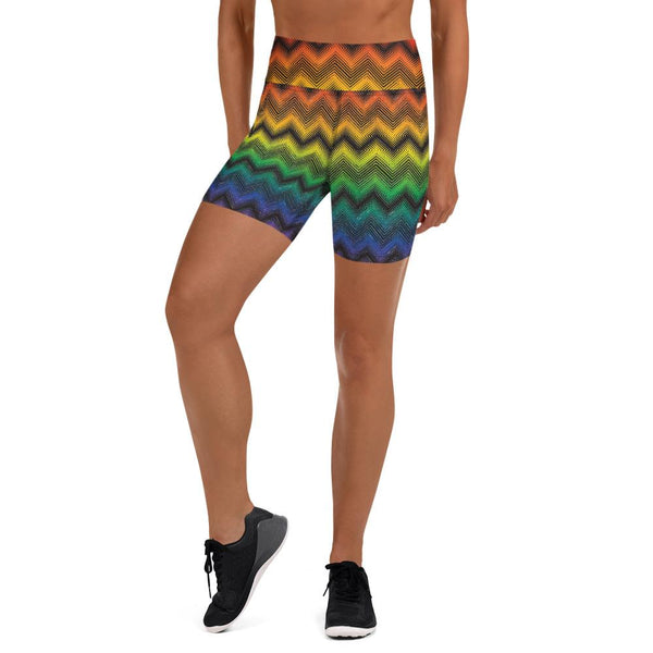 65 MCMLXV Women's LGBT Pride Rainbow Optical Chevron Print Yoga Shorts - 65mcmlxv