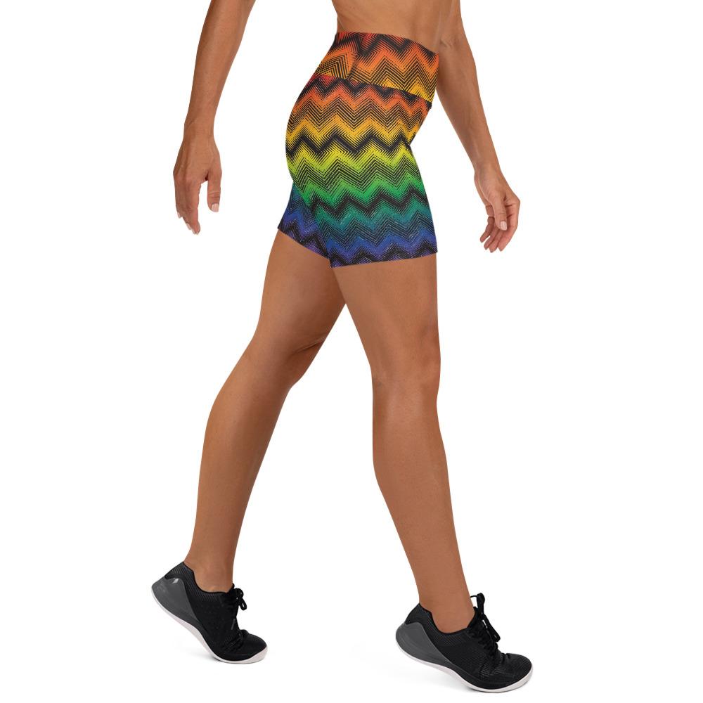 65 MCMLXV Women's LGBT Pride Rainbow Optical Chevron Print Yoga Shorts - 65mcmlxv