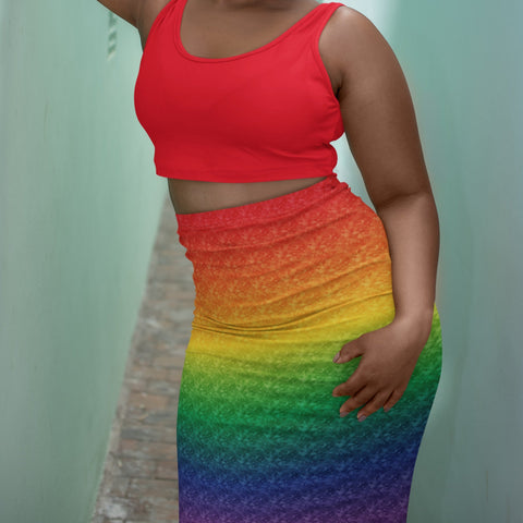 65 MCMLXV Women's LGBT Pride Rainbow Pixel Print Pencil Skirt - 65mcmlxv