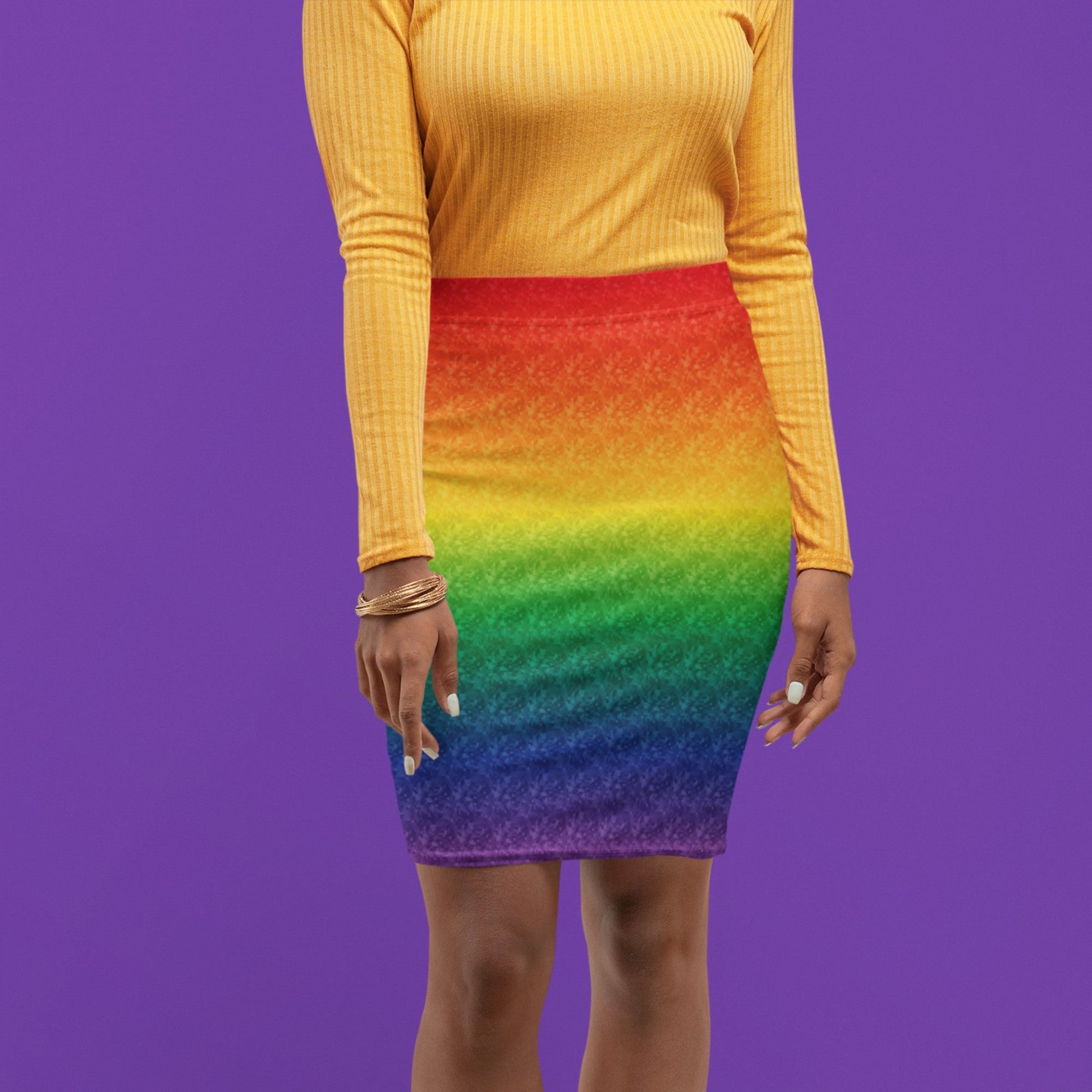 65 MCMLXV Women's LGBT Pride Rainbow Pixel Print Pencil Skirt - 65mcmlxv