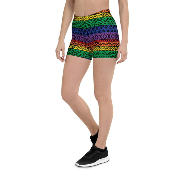65 MCMLXV Women's LGBT Pride Rainbow Tribal Color Block Print Shorts - 65mcmlxv