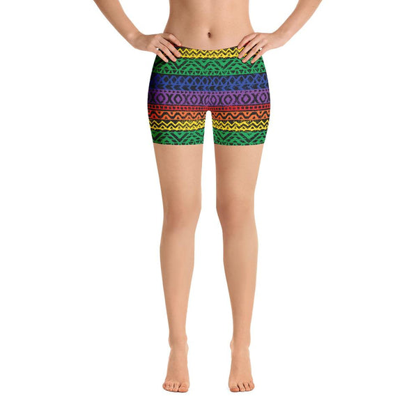 65 MCMLXV Women's LGBT Pride Rainbow Tribal Color Block Print Shorts - 65mcmlxv