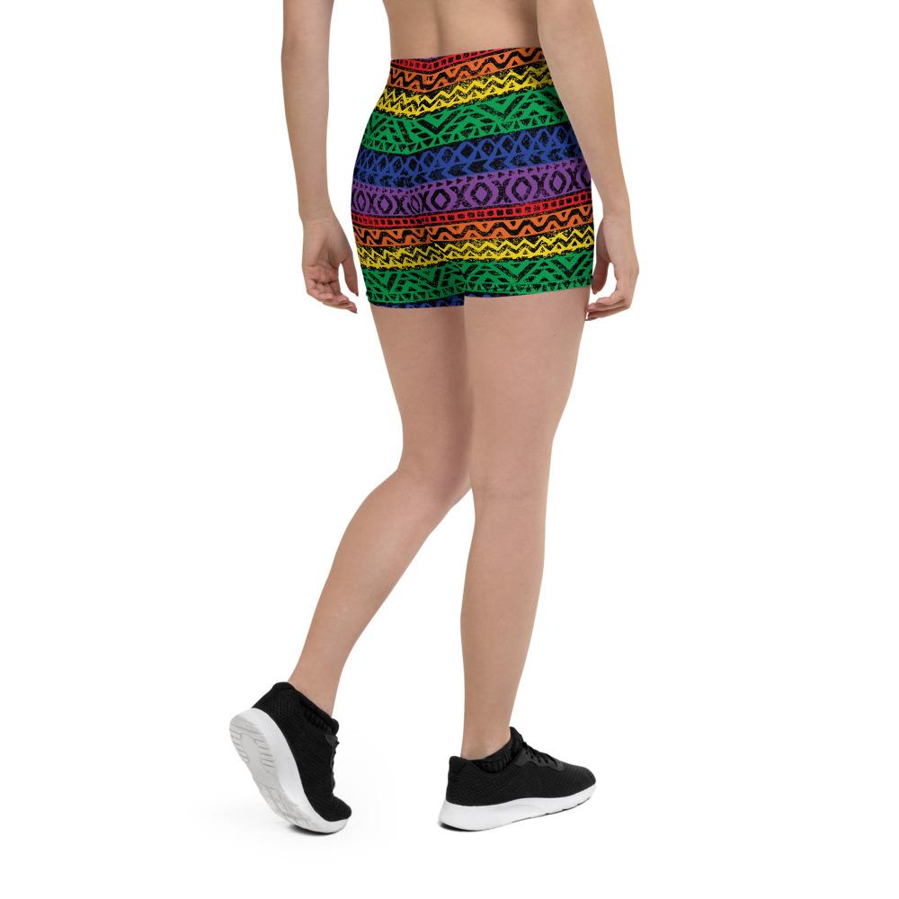 65 MCMLXV Women's LGBT Pride Rainbow Tribal Color Block Print Shorts - 65mcmlxv