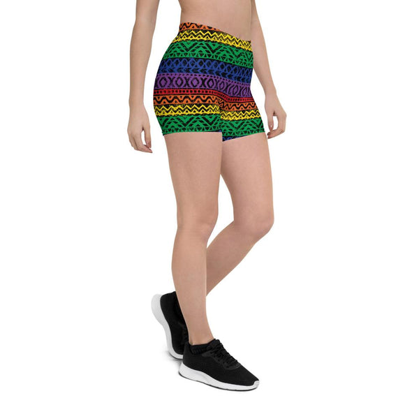 65 MCMLXV Women's LGBT Pride Rainbow Tribal Color Block Print Shorts - 65mcmlxv