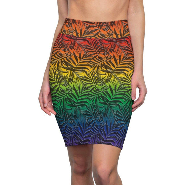 65 MCMLXV Women's LGBT Pride Rainbow Tropical Print Pencil Skirt - 65mcmlxv