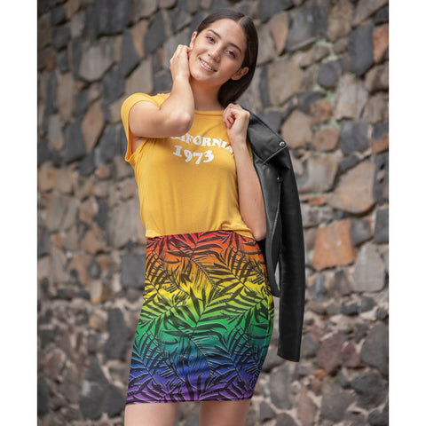65 MCMLXV Women's LGBT Pride Rainbow Tropical Print Pencil Skirt - 65mcmlxv