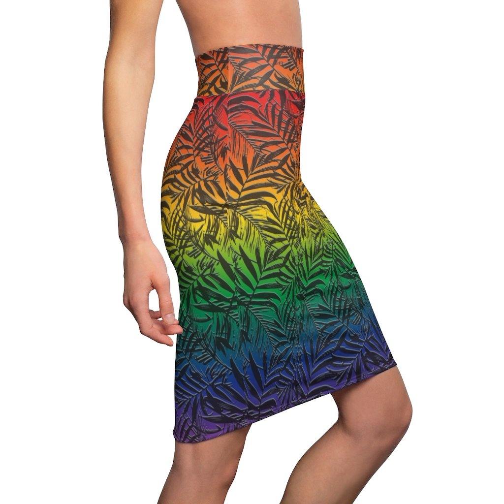 65 MCMLXV Women's LGBT Pride Rainbow Tropical Print Pencil Skirt - 65mcmlxv