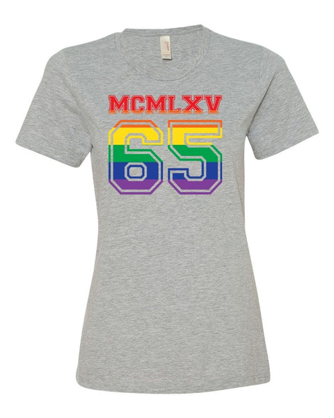 65 MCMLXV Women's LGBT Pride Varsity Logo Graphic T-Shirt - 65mcmlxv