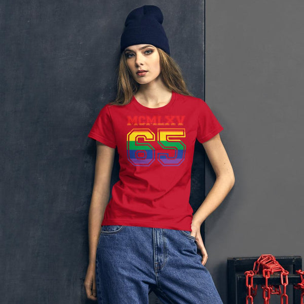 65 MCMLXV Women's LGBT Pride Varsity Logo Graphic T-Shirt - 65mcmlxv