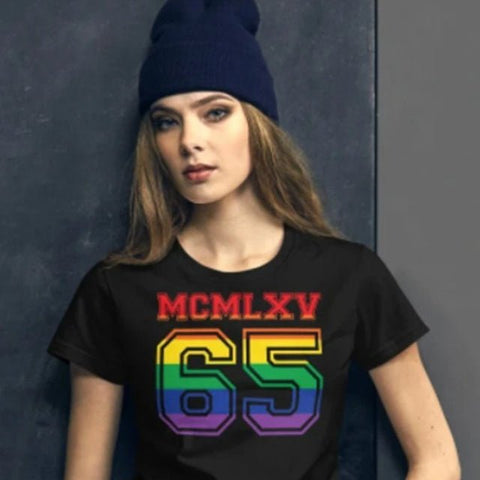 65 MCMLXV Women's LGBT Pride Varsity Logo Graphic T-Shirt - 65mcmlxv