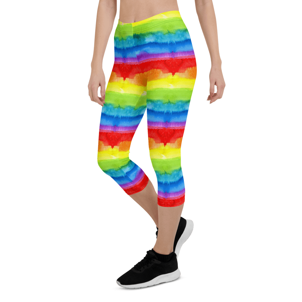 65 MCMLXV Women's LGBT Pride Watercolor Rainbow Print Capri Leggings - 65mcmlxv