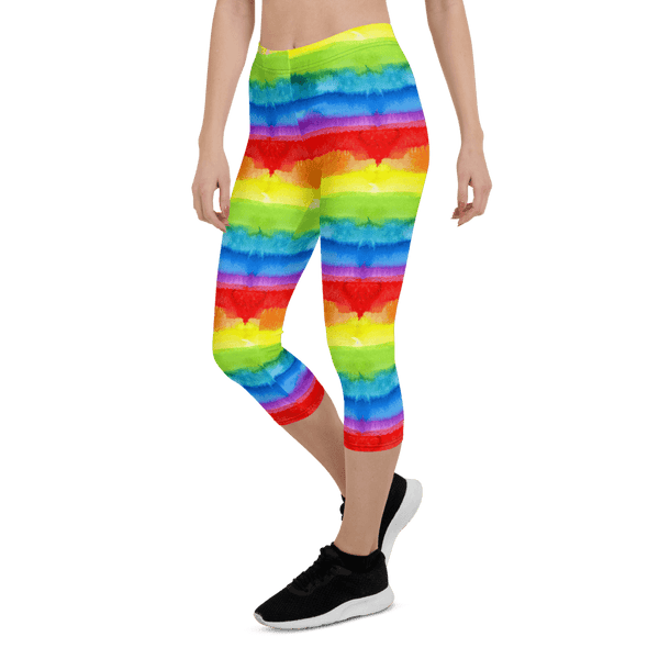 65 MCMLXV Women's LGBT Pride Watercolor Rainbow Print Capri Leggings - 65mcmlxv