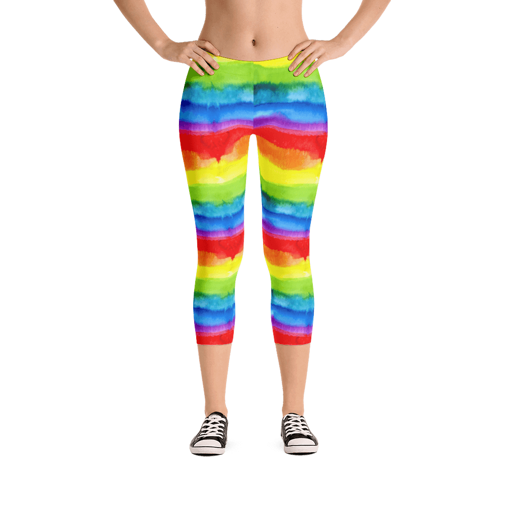65 MCMLXV Women's LGBT Pride Watercolor Rainbow Print Capri Leggings - 65mcmlxv
