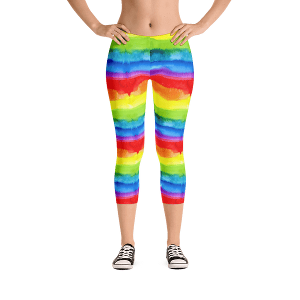 65 MCMLXV Women's LGBT Pride Watercolor Rainbow Print Capri Leggings - 65mcmlxv