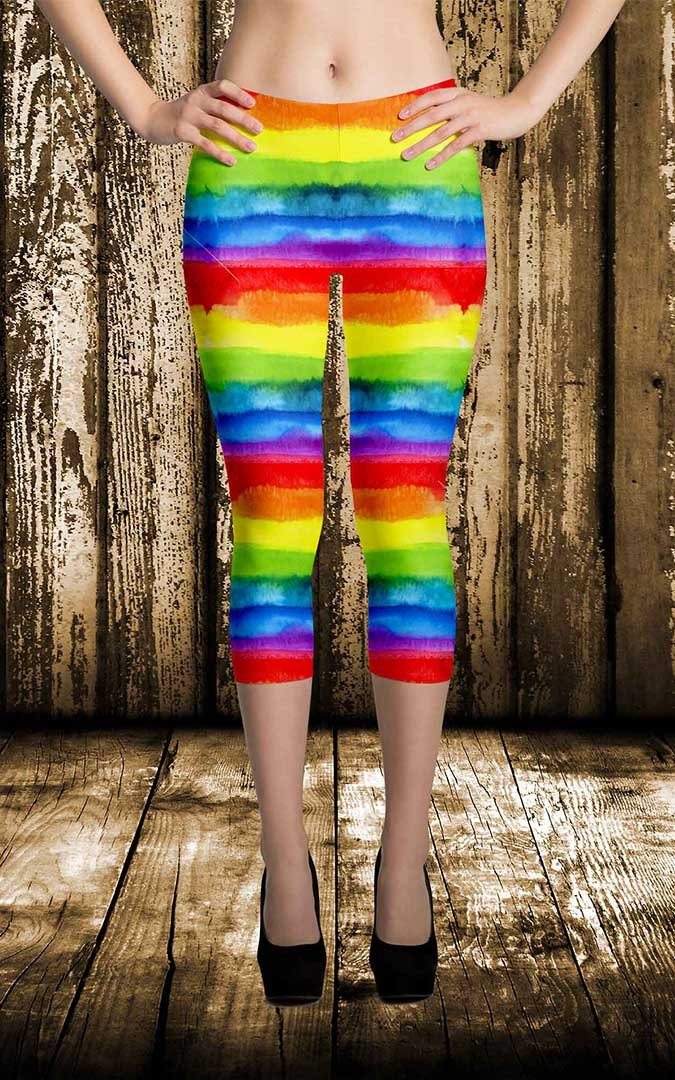 65 MCMLXV Women's LGBT Pride Watercolor Rainbow Print Capri Leggings - 65mcmlxv