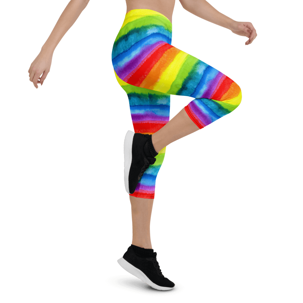 65 MCMLXV Women's LGBT Pride Watercolor Rainbow Print Capri Leggings - 65mcmlxv