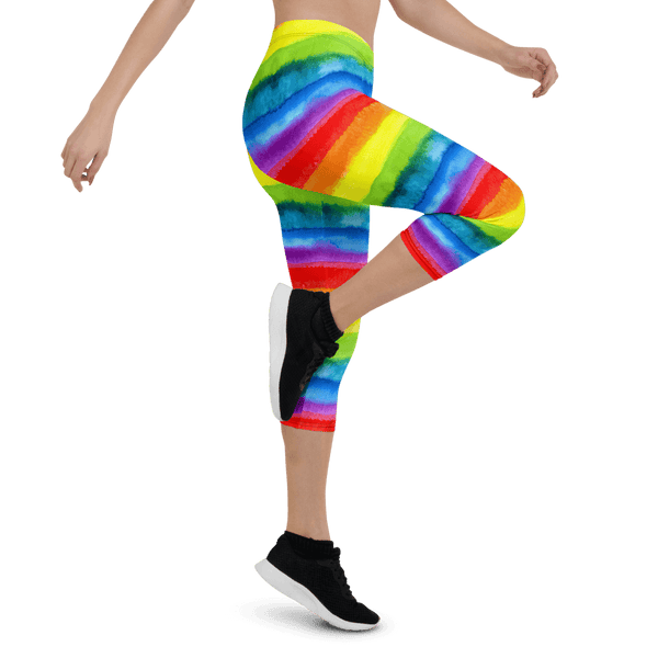 65 MCMLXV Women's LGBT Pride Watercolor Rainbow Print Capri Leggings - 65mcmlxv