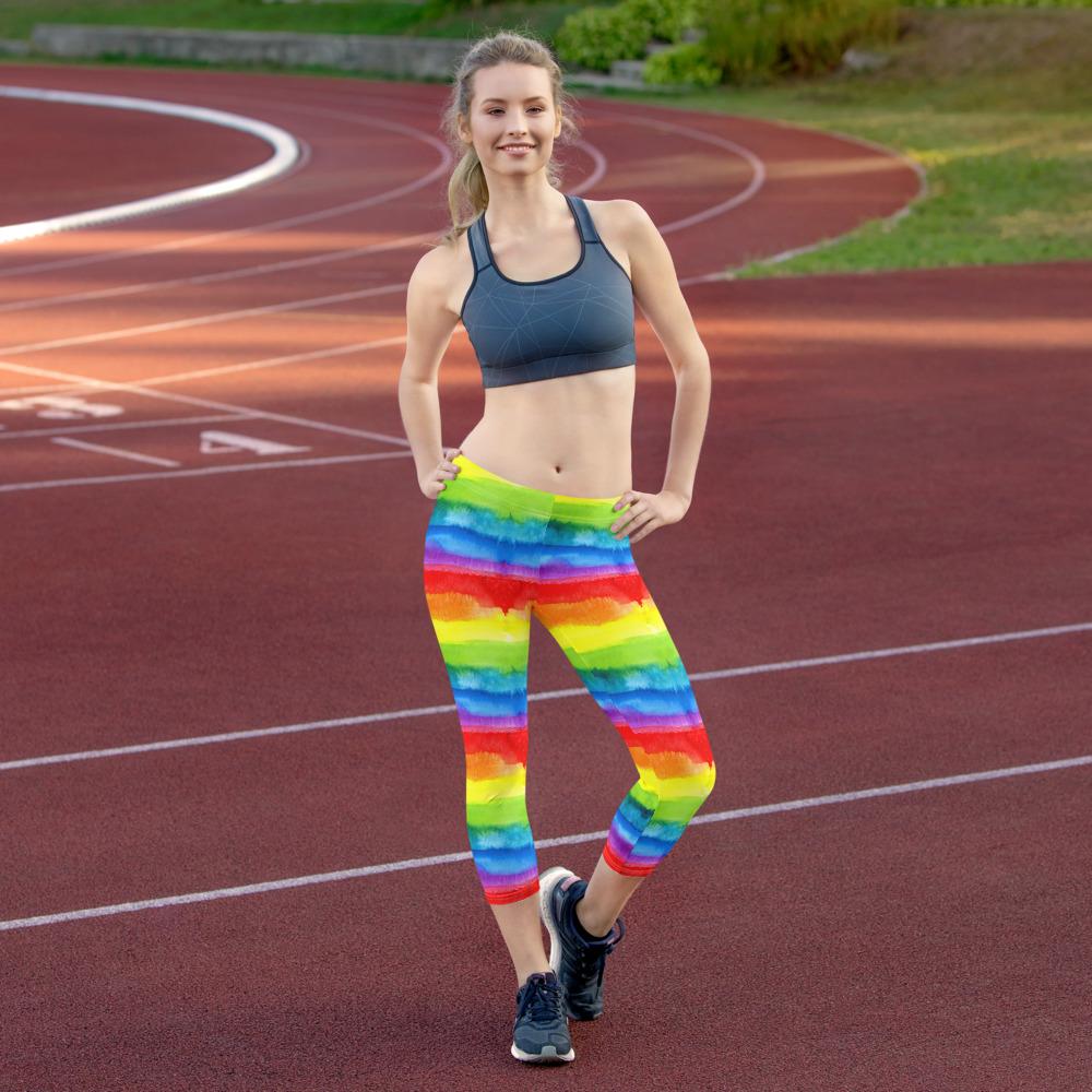 65 MCMLXV Women's LGBT Pride Watercolor Rainbow Print Capri Leggings - 65mcmlxv