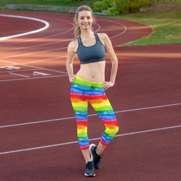 65 MCMLXV Women's LGBT Pride Watercolor Rainbow Print Capri Leggings - 65mcmlxv