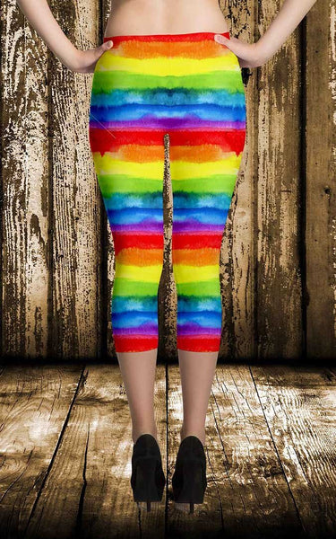 65 MCMLXV Women's LGBT Pride Watercolor Rainbow Print Capri Leggings - 65mcmlxv
