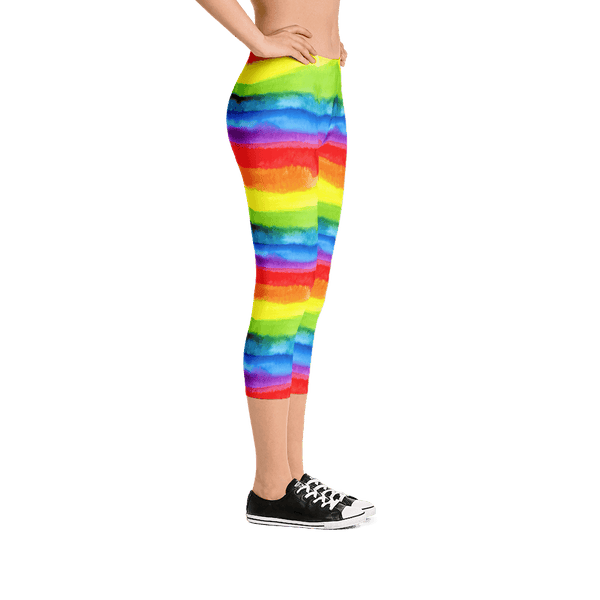 65 MCMLXV Women's LGBT Pride Watercolor Rainbow Print Capri Leggings - 65mcmlxv