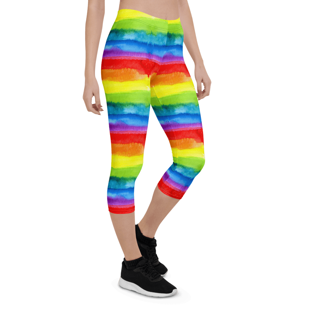 65 MCMLXV Women's LGBT Pride Watercolor Rainbow Print Capri Leggings - 65mcmlxv