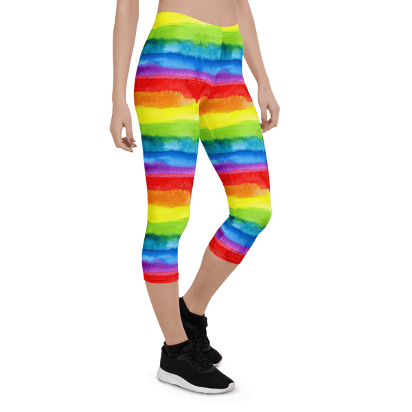 65 MCMLXV Women's LGBT Pride Watercolor Rainbow Print Capri Leggings - 65mcmlxv