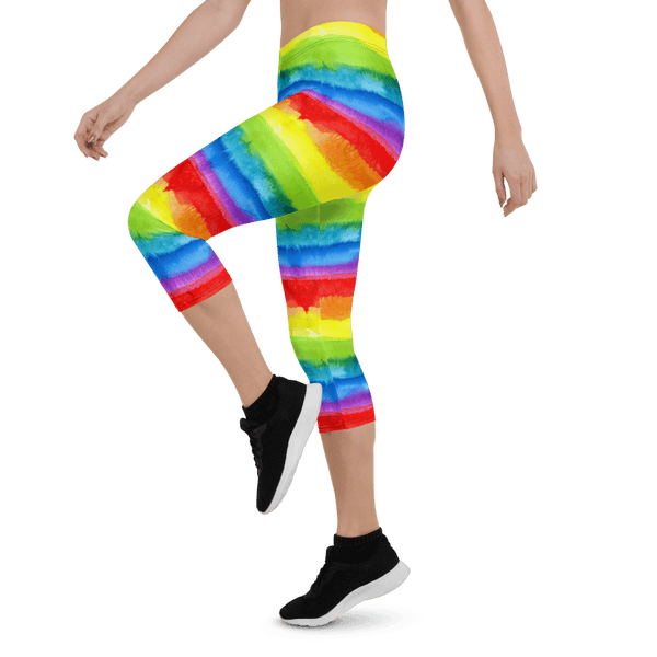 65 MCMLXV Women's LGBT Pride Watercolor Rainbow Print Capri Leggings - 65mcmlxv