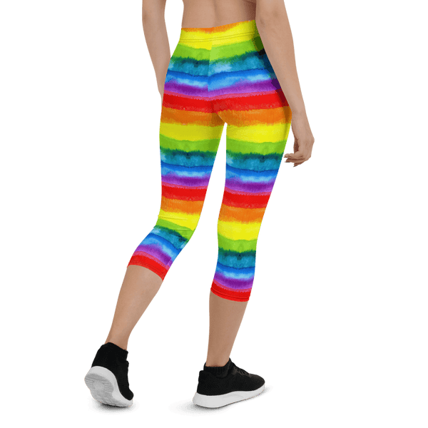 65 MCMLXV Women's LGBT Pride Watercolor Rainbow Print Capri Leggings - 65mcmlxv