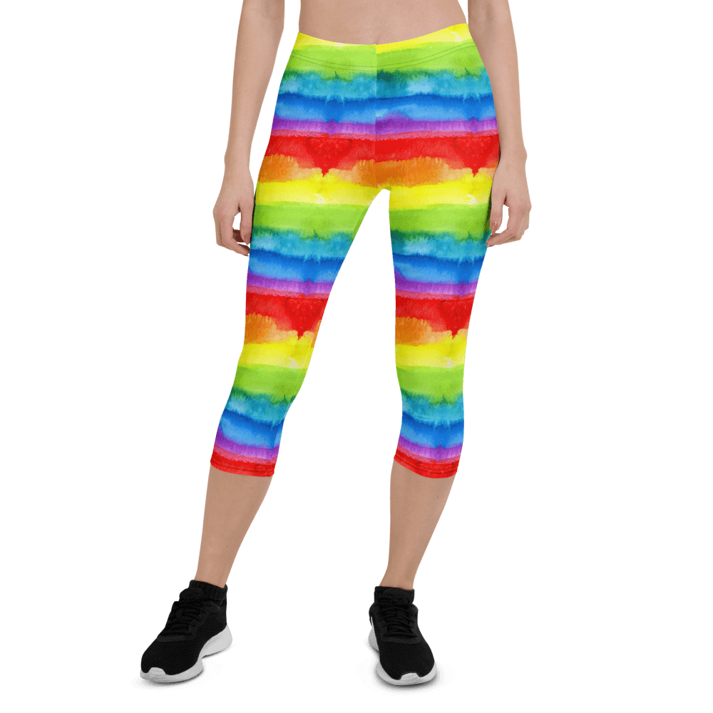 65 MCMLXV Women's LGBT Pride Watercolor Rainbow Print Capri Leggings - 65mcmlxv