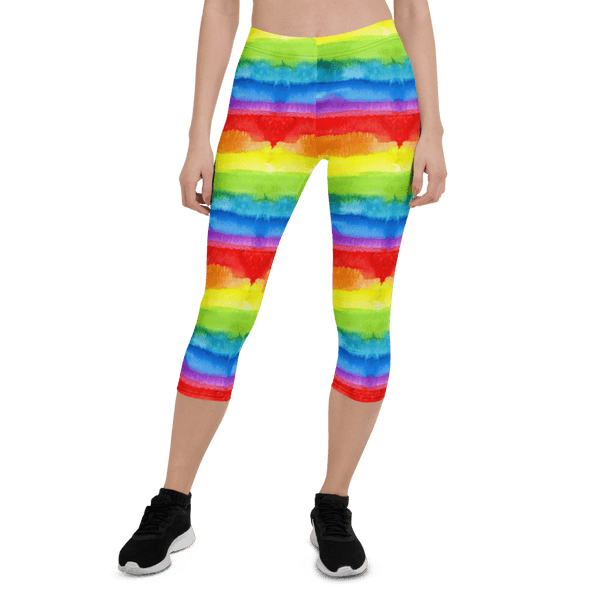 65 MCMLXV Women's LGBT Pride Watercolor Rainbow Print Capri Leggings - 65mcmlxv