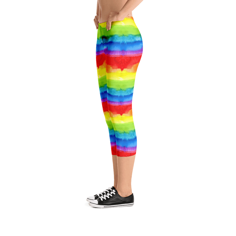 65 MCMLXV Women's LGBT Pride Watercolor Rainbow Print Capri Leggings - 65mcmlxv