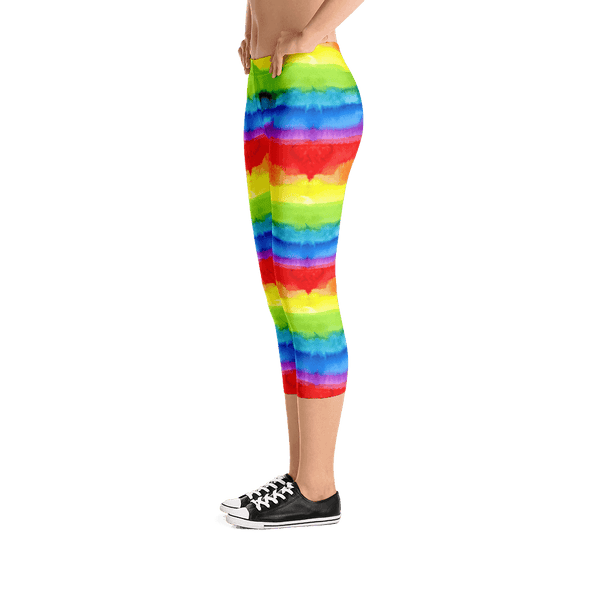 65 MCMLXV Women's LGBT Pride Watercolor Rainbow Print Capri Leggings - 65mcmlxv