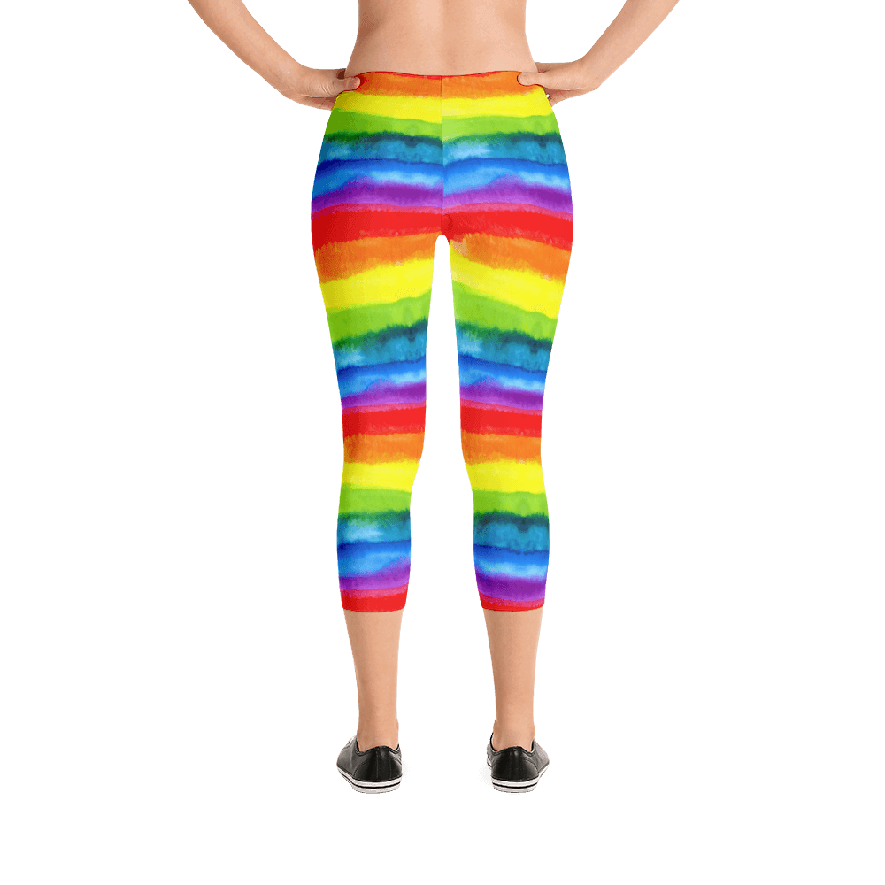 65 MCMLXV Women's LGBT Pride Watercolor Rainbow Print Capri Leggings - 65mcmlxv